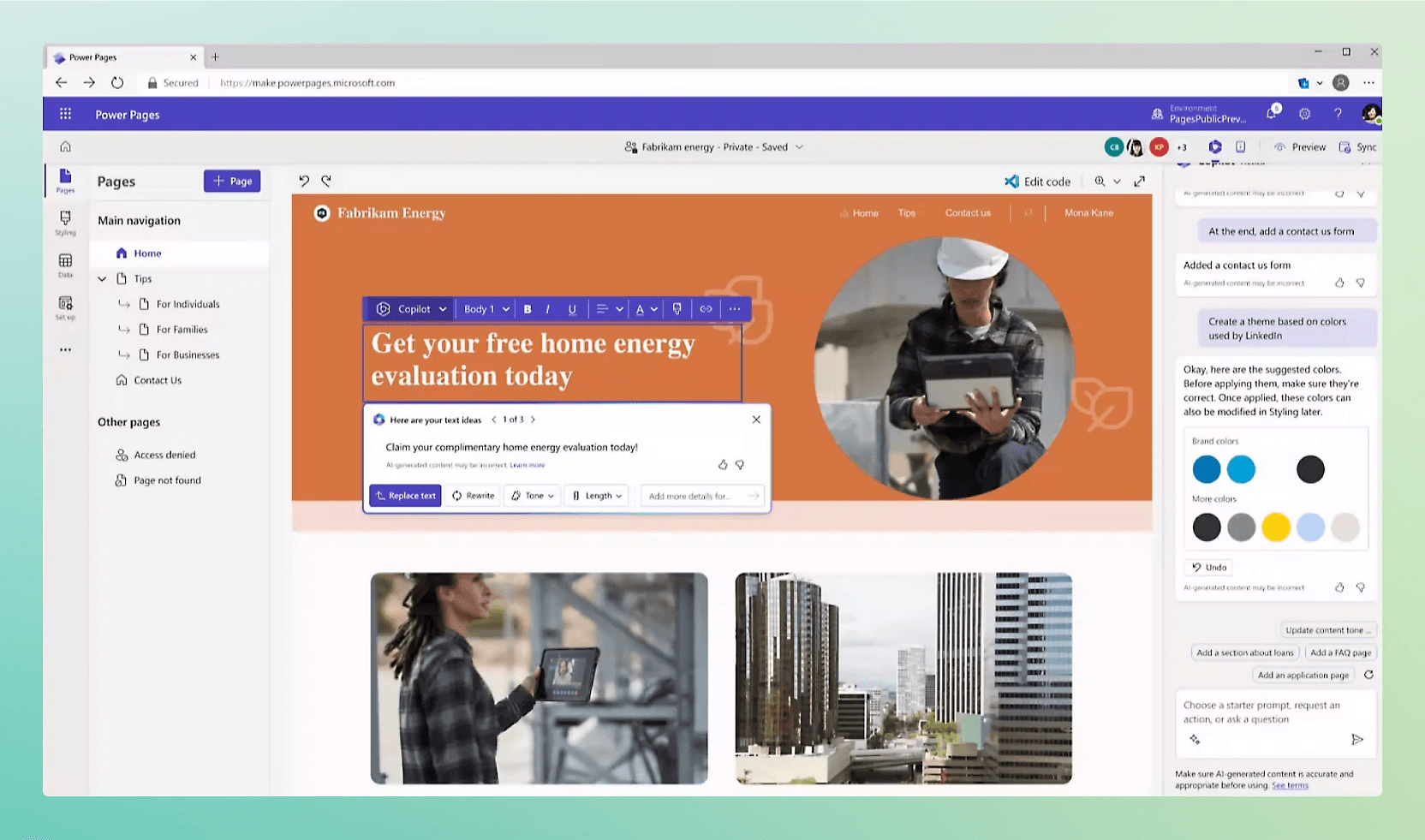 AI-powered creation of forms and content with Copilot in Power Pages 